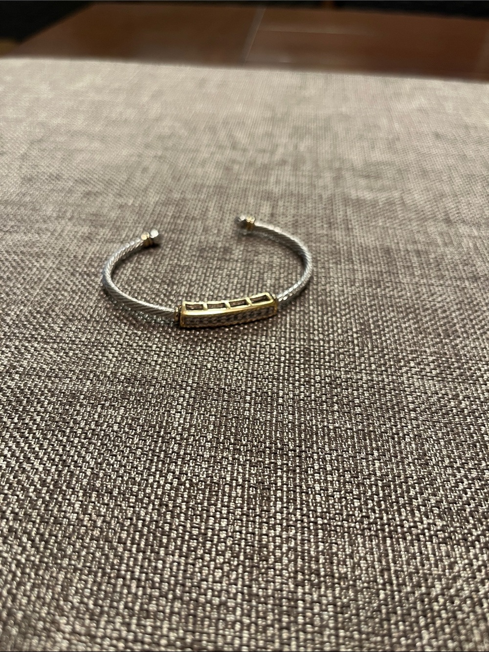 Two-Tone Crystal Bar Cuff Bracelet - Gold & Silver Accent - Picture 2 of 2